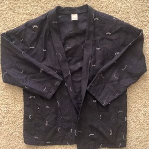Linen black patterned blazer -boutique north of west